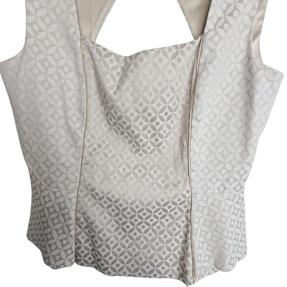 White House Black Market Blouse Women 8 Peplum Geometric Sleeveless Square Neck - Picture 3 of 9